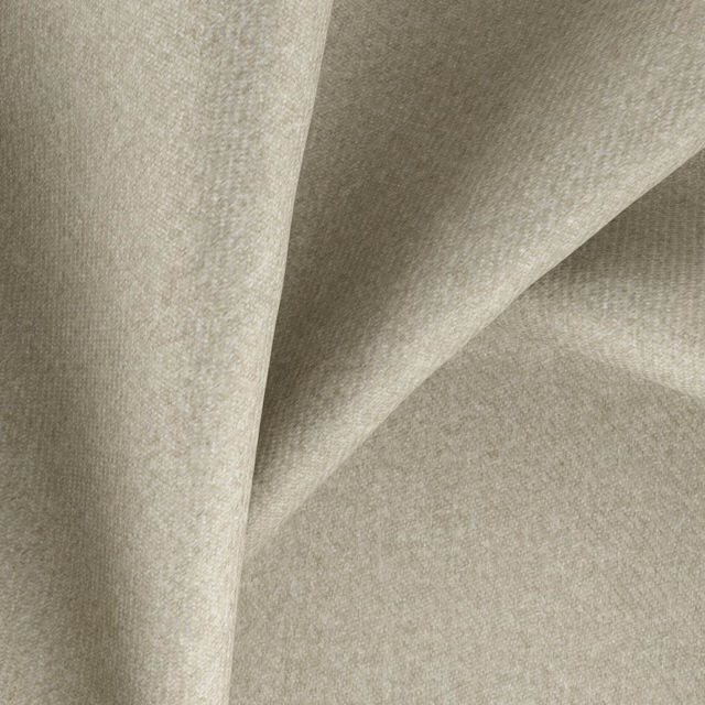 Pale taupe woven fabric with softly flecked matte texture shown in folded drape