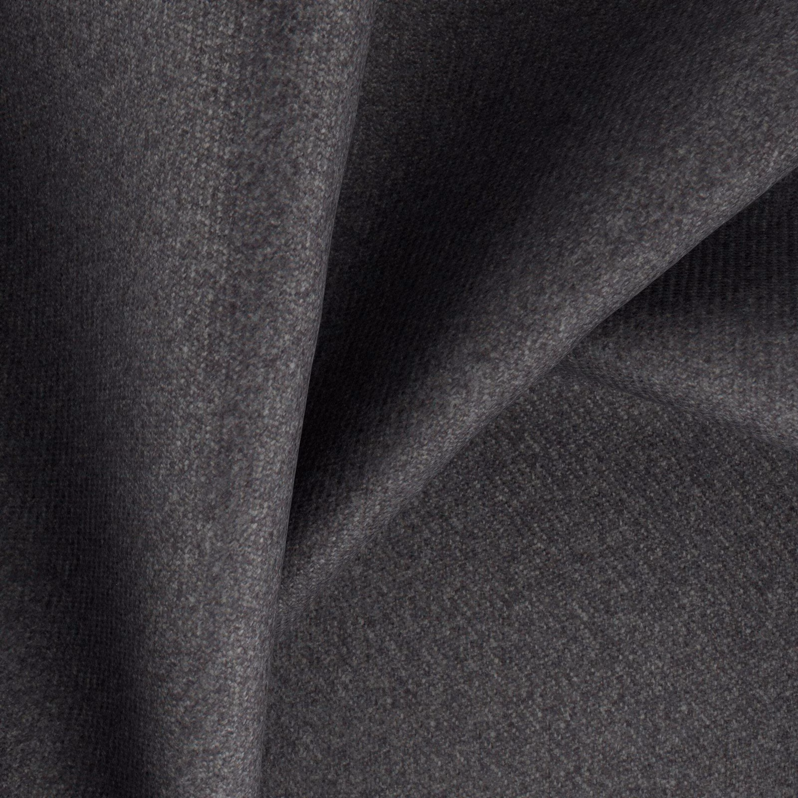 Deep charcoal grey woven textile with subtle tonal texture and sculpted folds