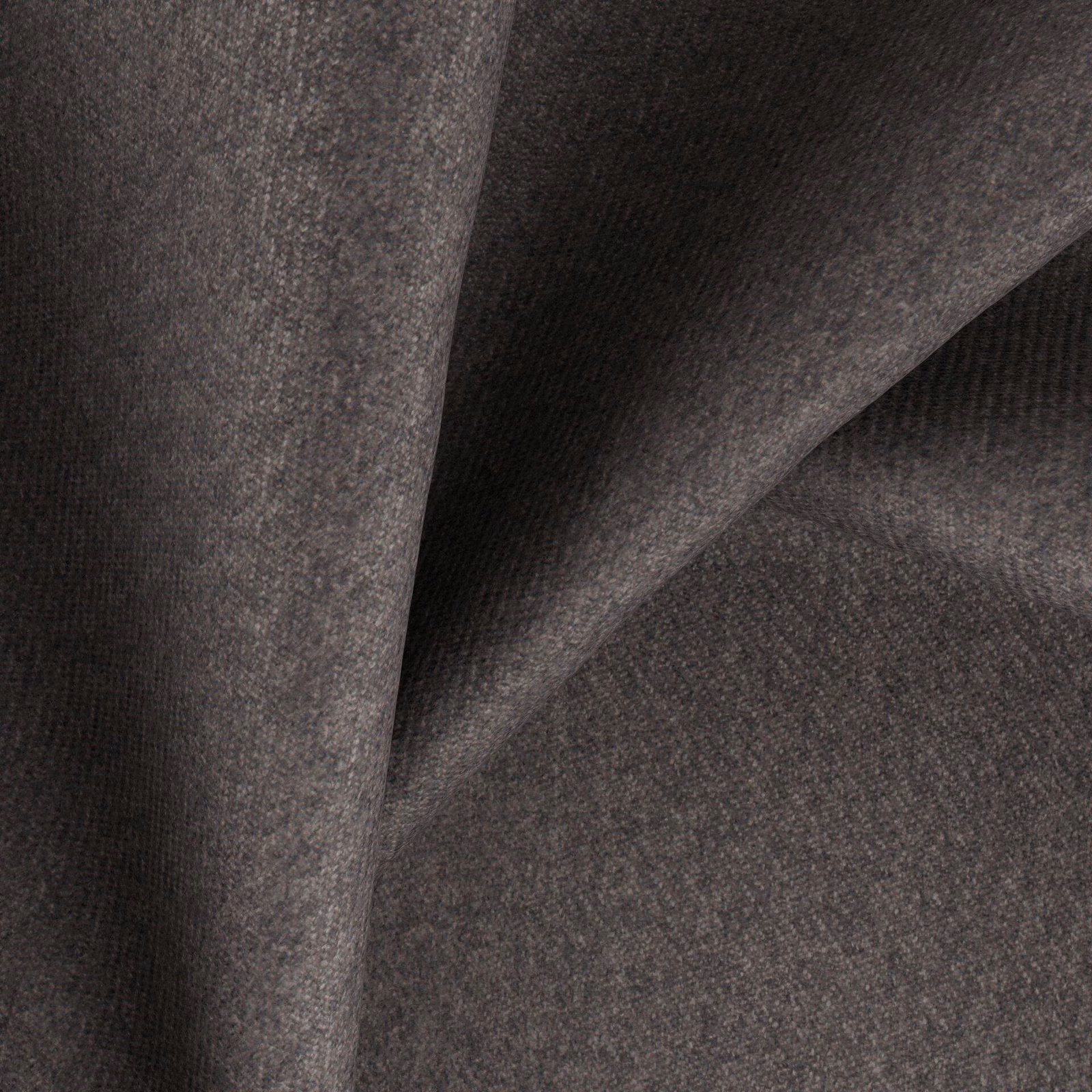 Charcoal brown-grey woven textile folded to show a softly mottled, fine-grained surface