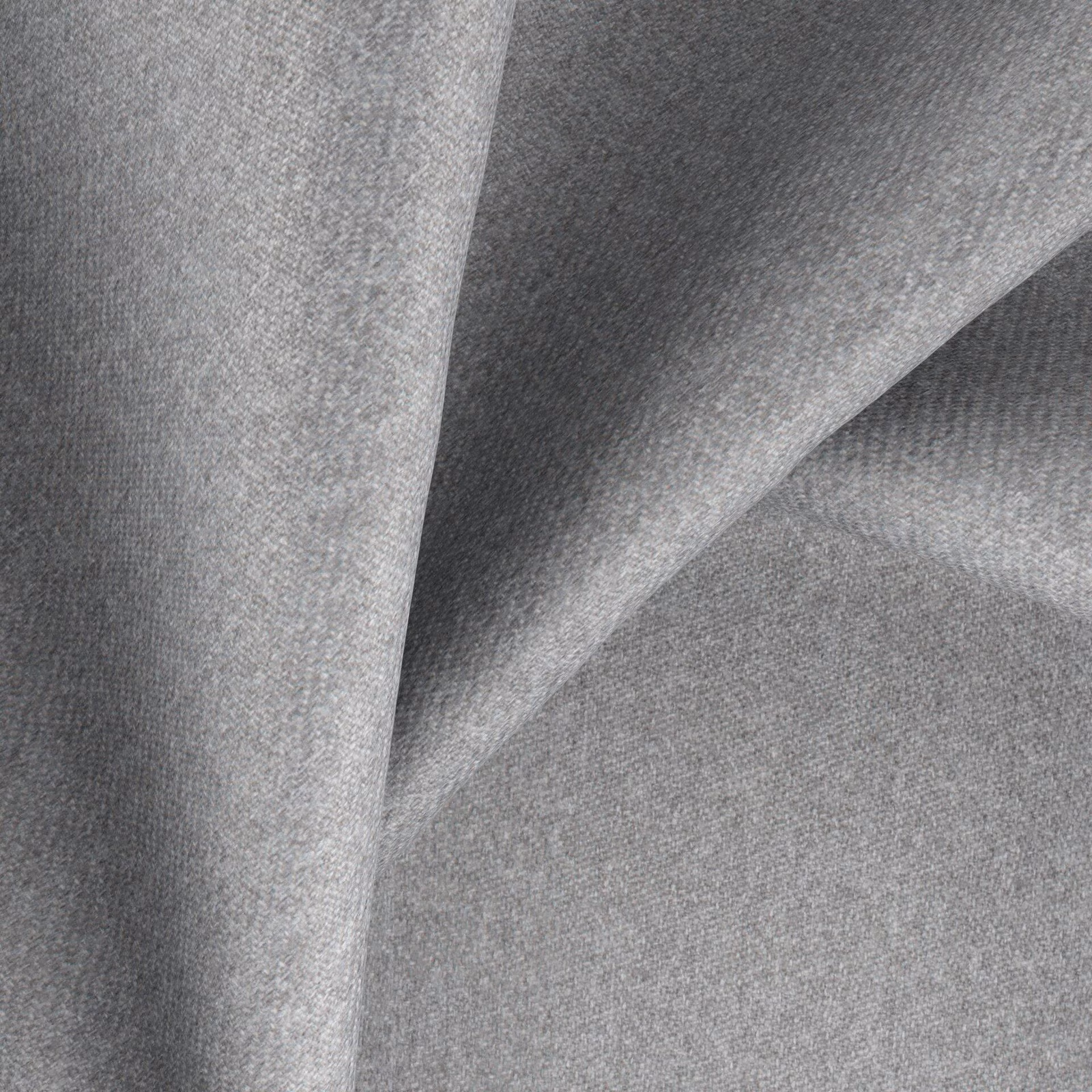 Cool mid grey woven upholstery swatch with fine texture and deep folded shadows