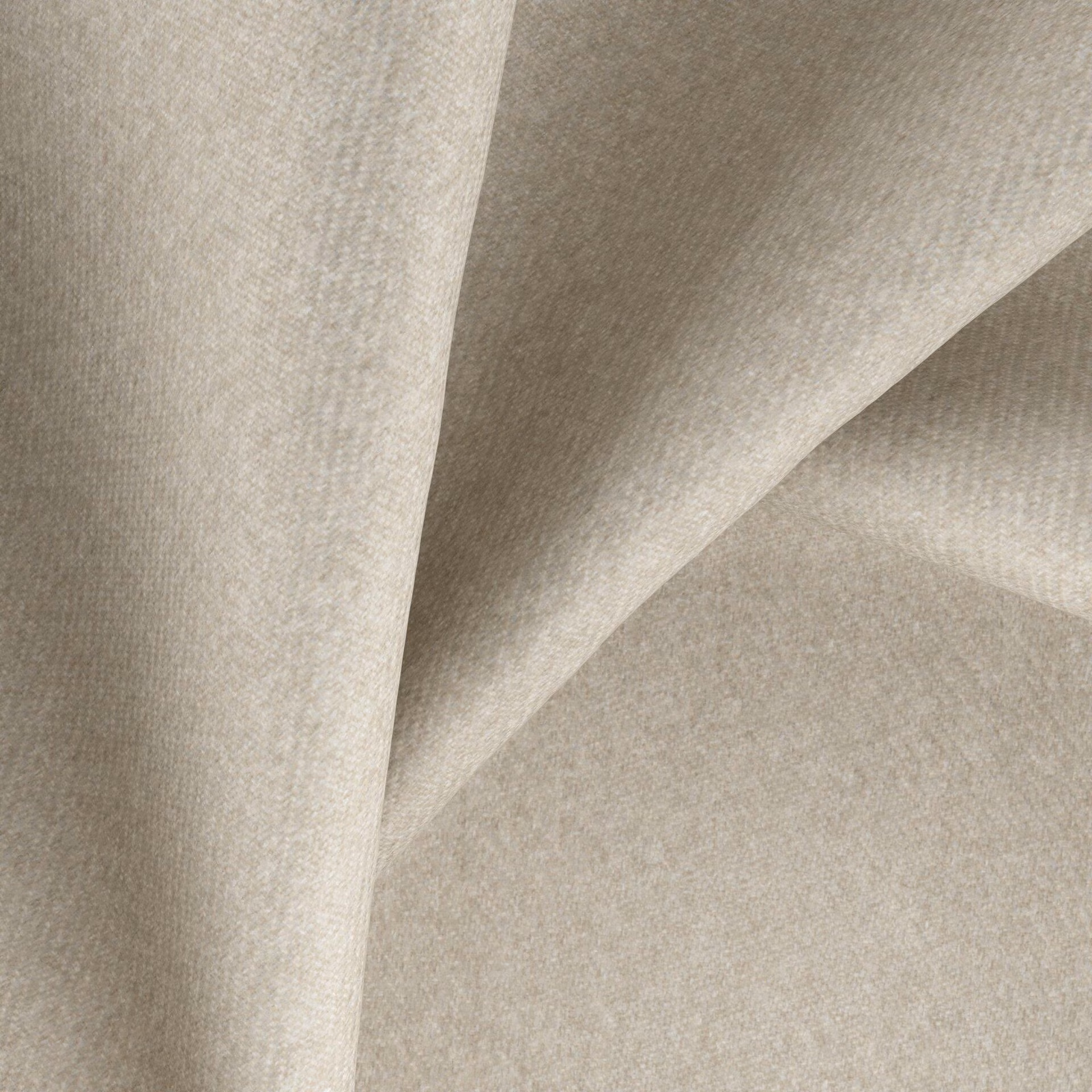 Warm oat beige fabric with a fine tonal woven texture in soft folds
