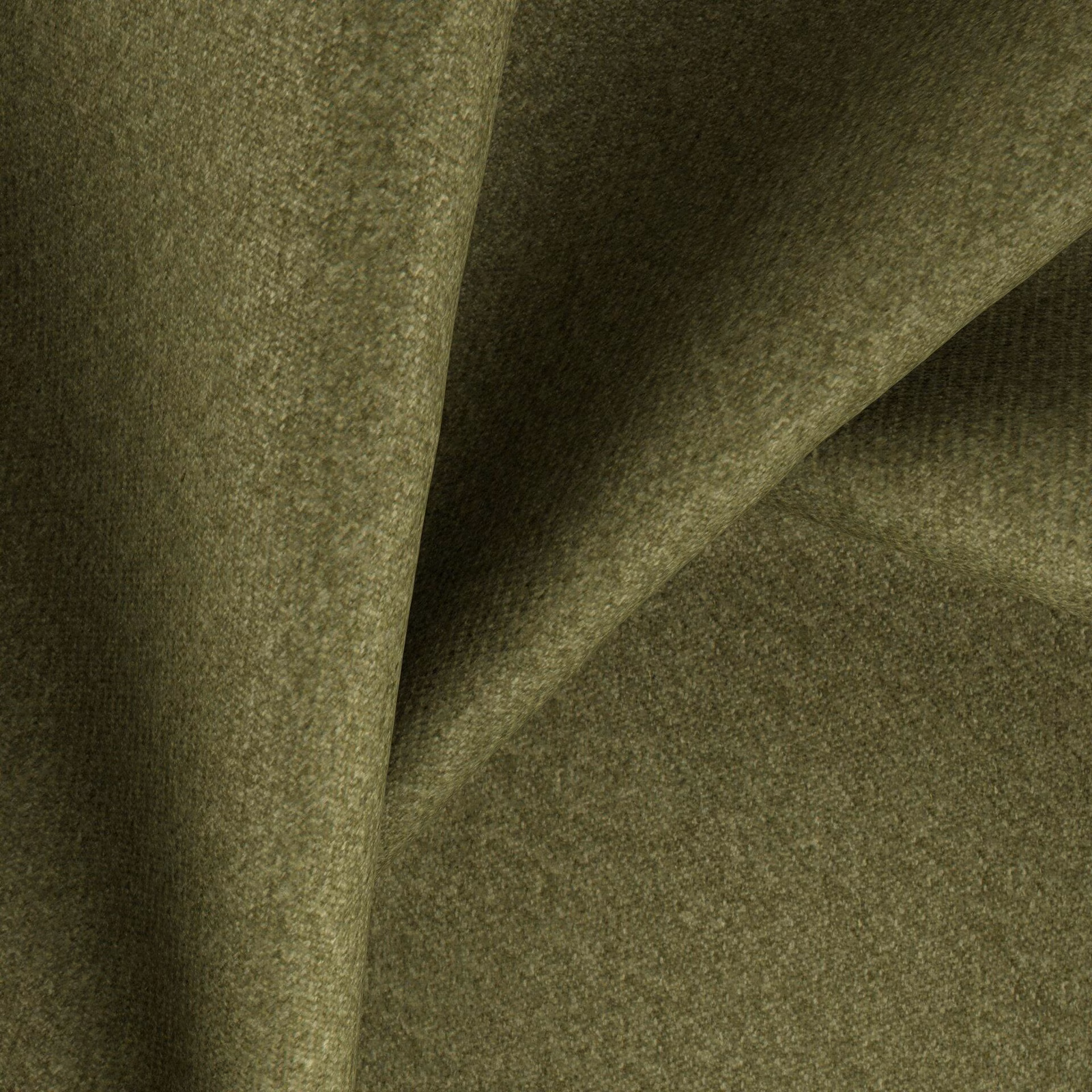 Muted olive-green woven fabric with fine grain and deep folded shadows