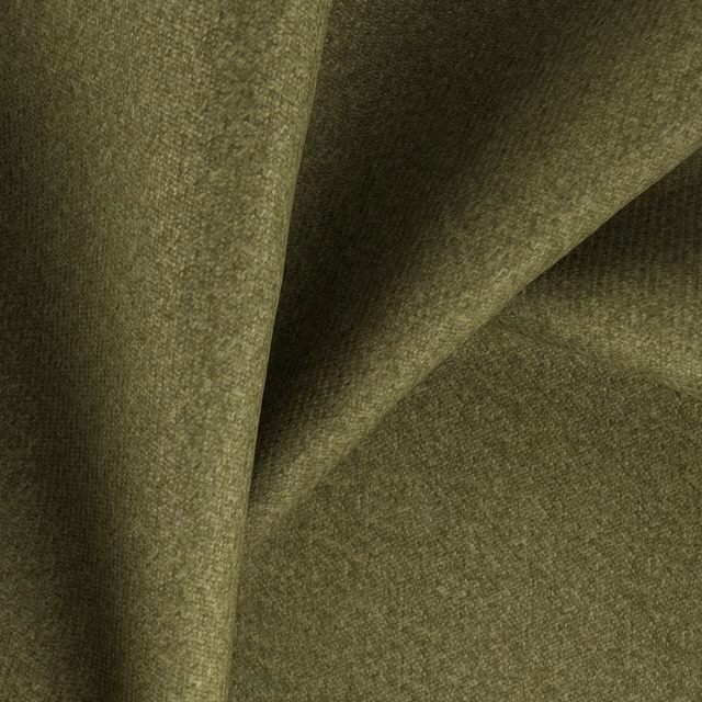 Muted olive-green woven fabric with fine grain and deep folded shadows