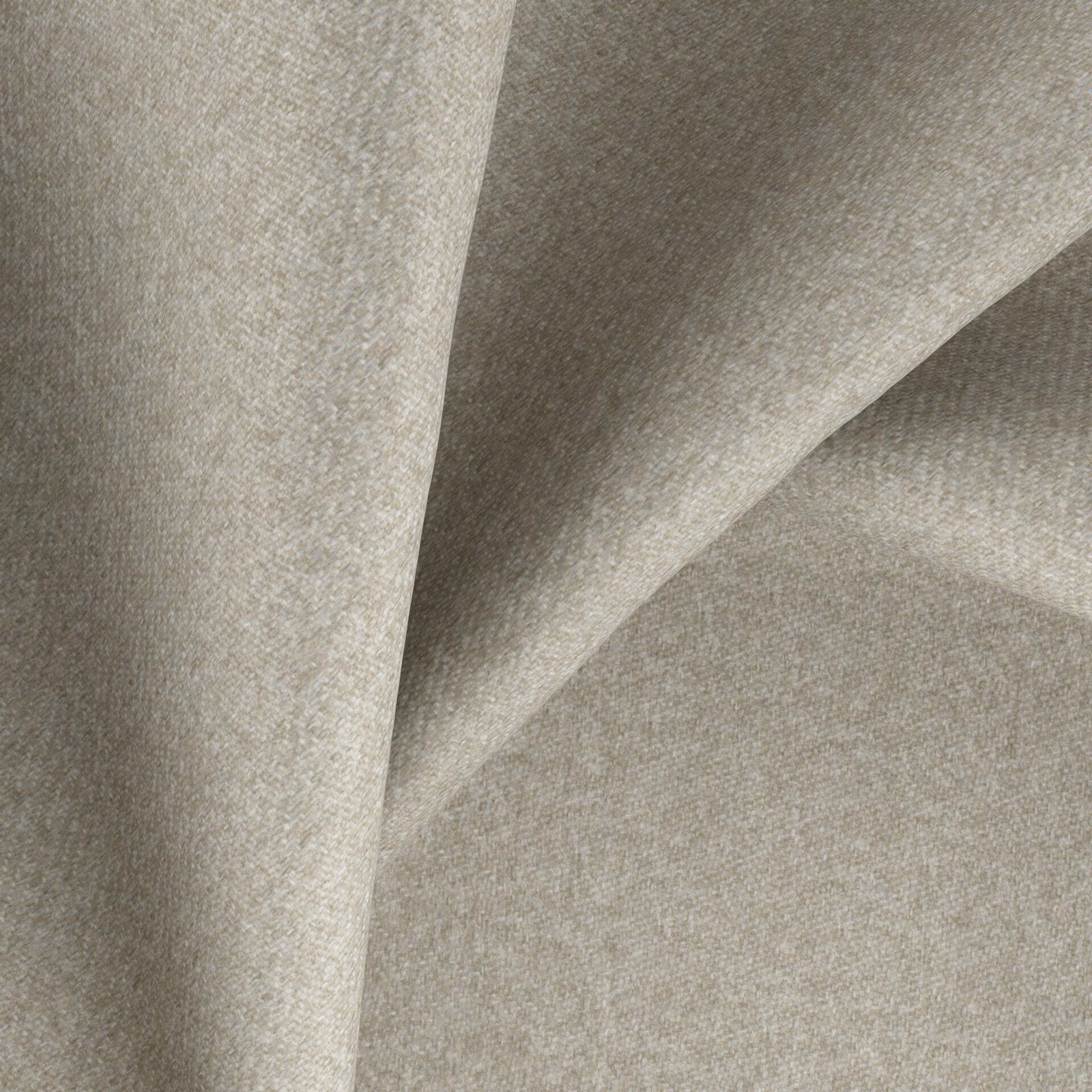 Close-up of warm taupe-grey Melton Roe with a fine woven texture and soft folds