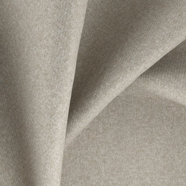 Close-up of warm taupe-grey Melton Roe with a fine woven texture and soft folds