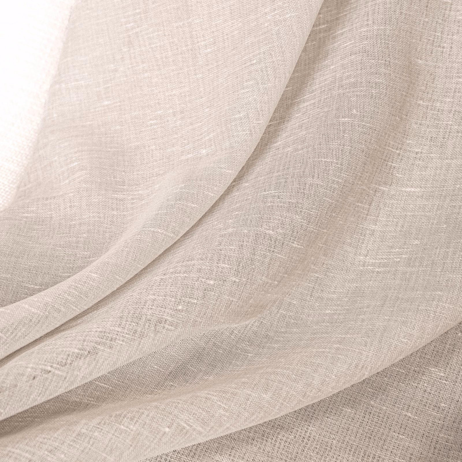Pale natural fabric with fine crosshatch weave draped in overlapping translucent folds
