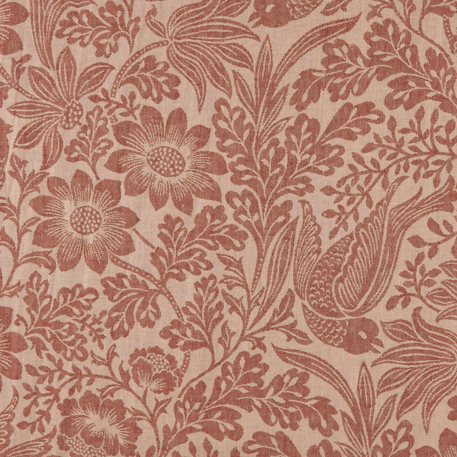 Dusty terracotta floral damask with scrolling leaves on a warm blush ground