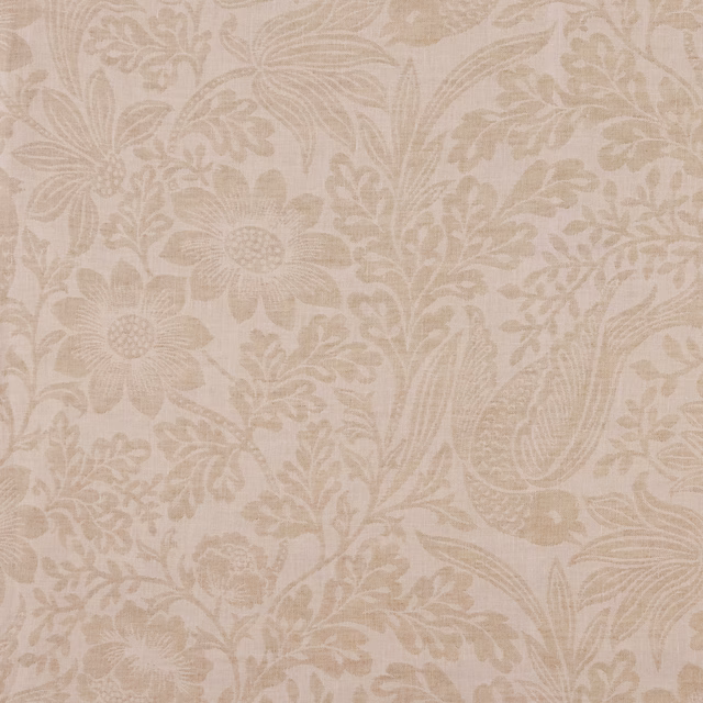 Warm sable taupe fabric with tonal daisies, curling leaves and paisley floral motifs
