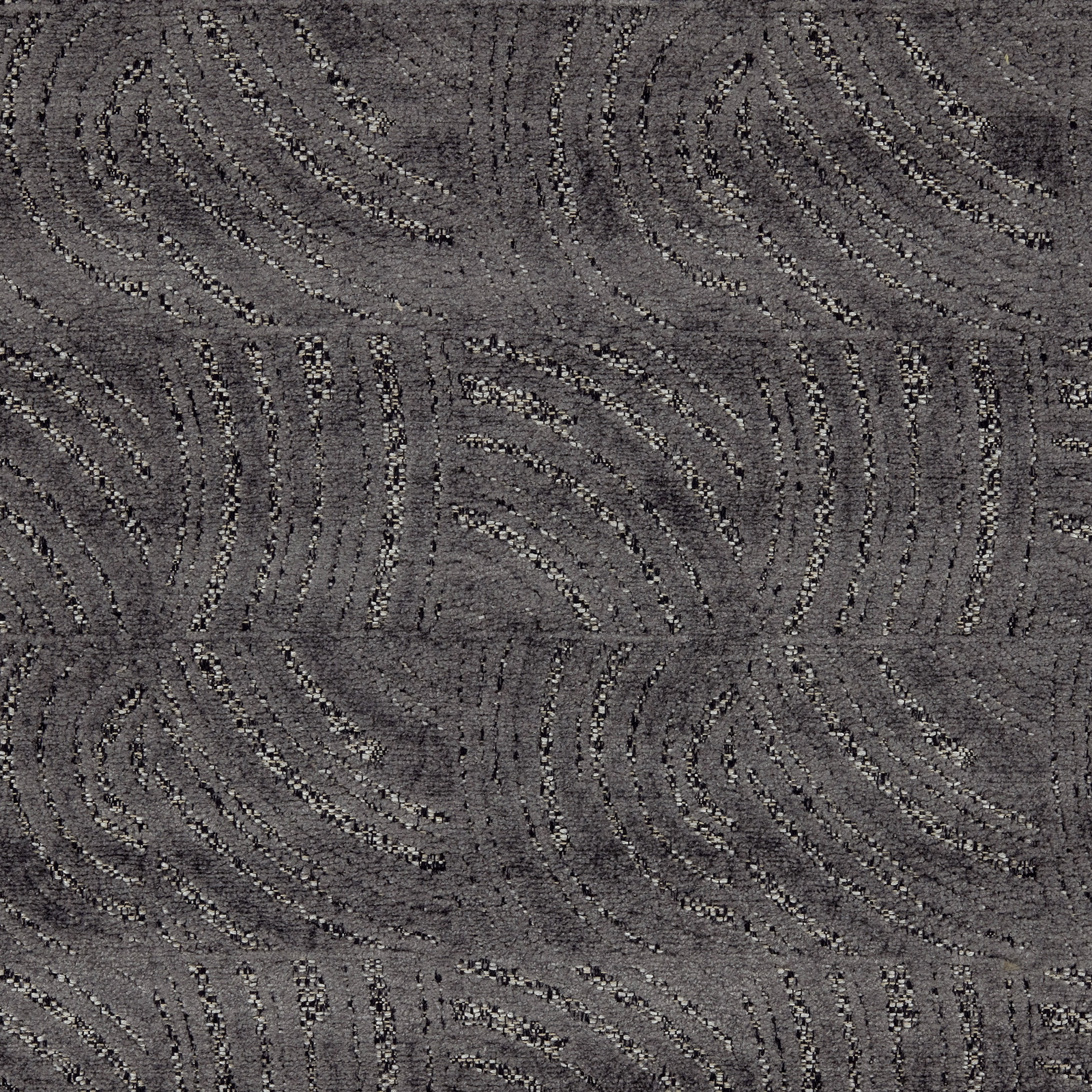Dark graphite grey woven upholstery fabric with curved stripe motif