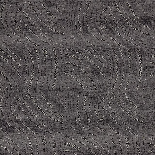 Dark graphite grey woven upholstery fabric with curved stripe motif