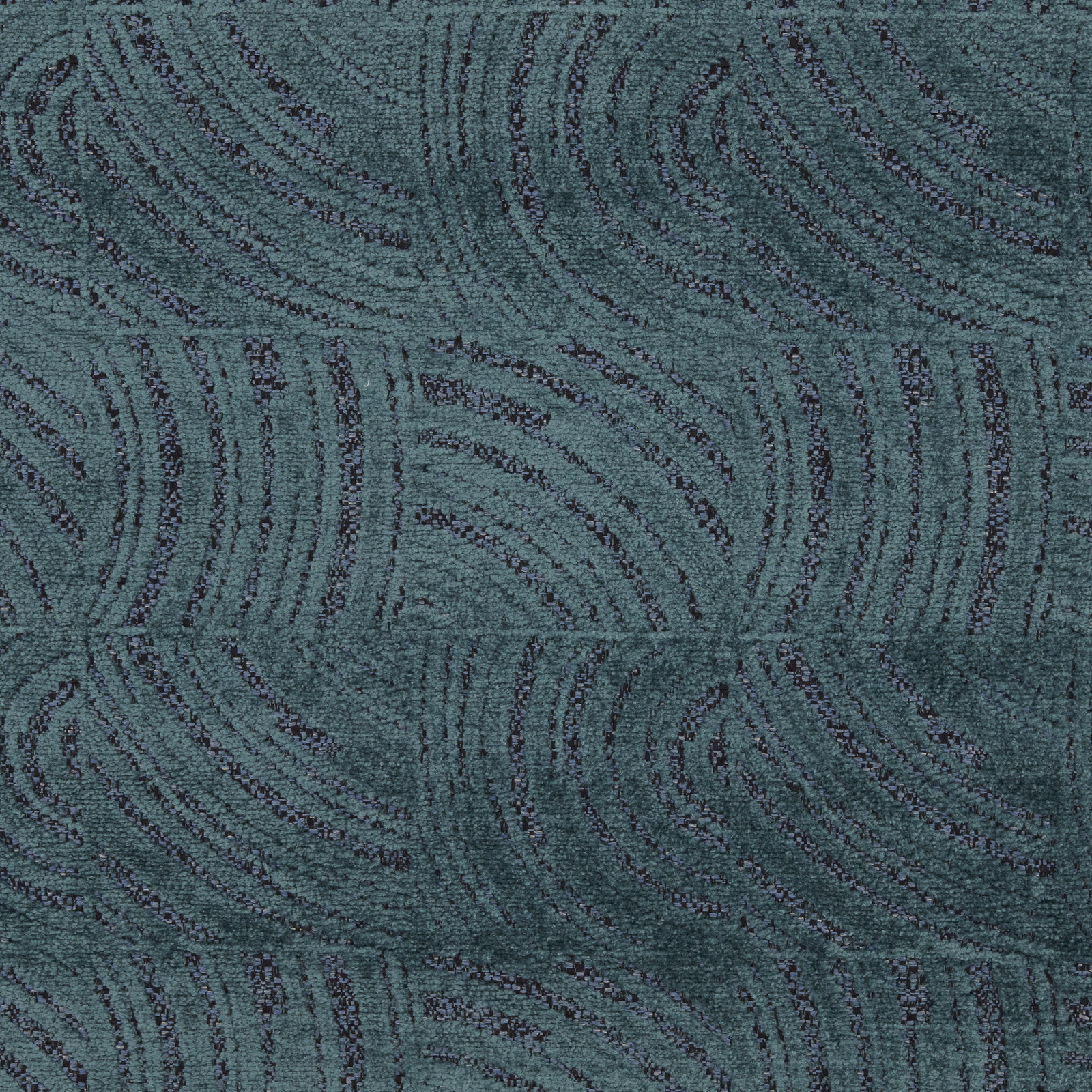 Teal textured fabric with dark wavy abstract stripe motif