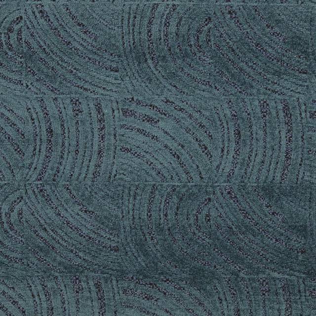Teal textured fabric with dark wavy abstract stripe motif