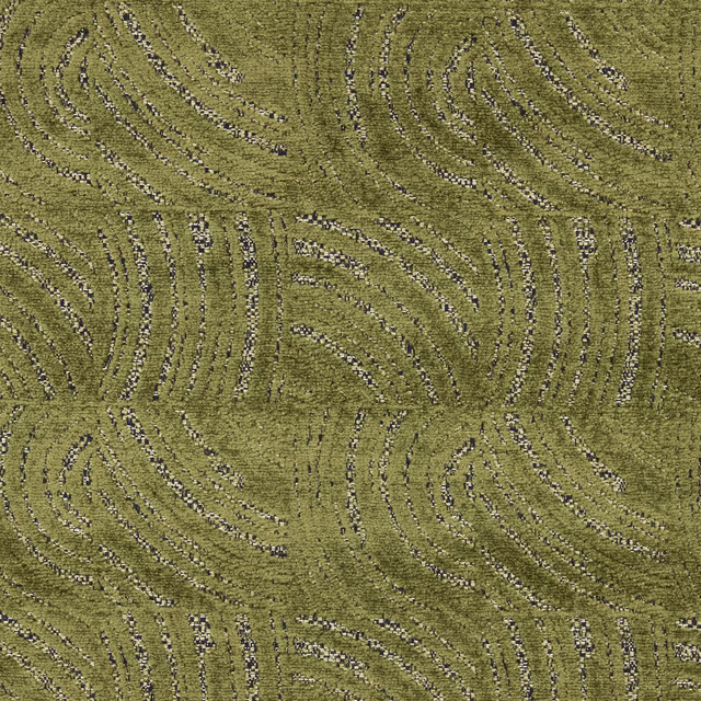 Mossy olive green textured fabric with curved woven linear motif