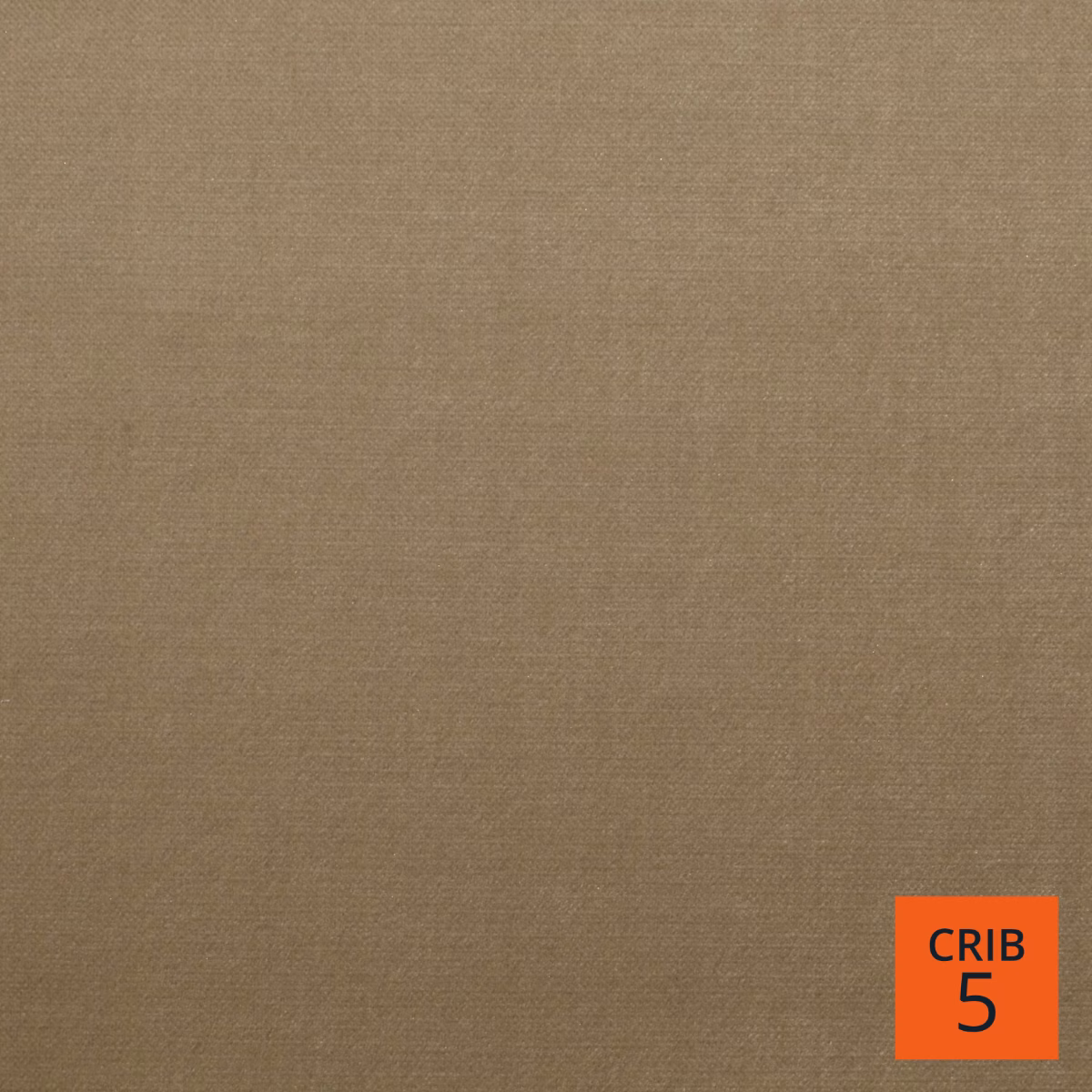 Muted putty taupe plain-weave swatch with subtle crosshatch texture and orange CRIB 5 marker