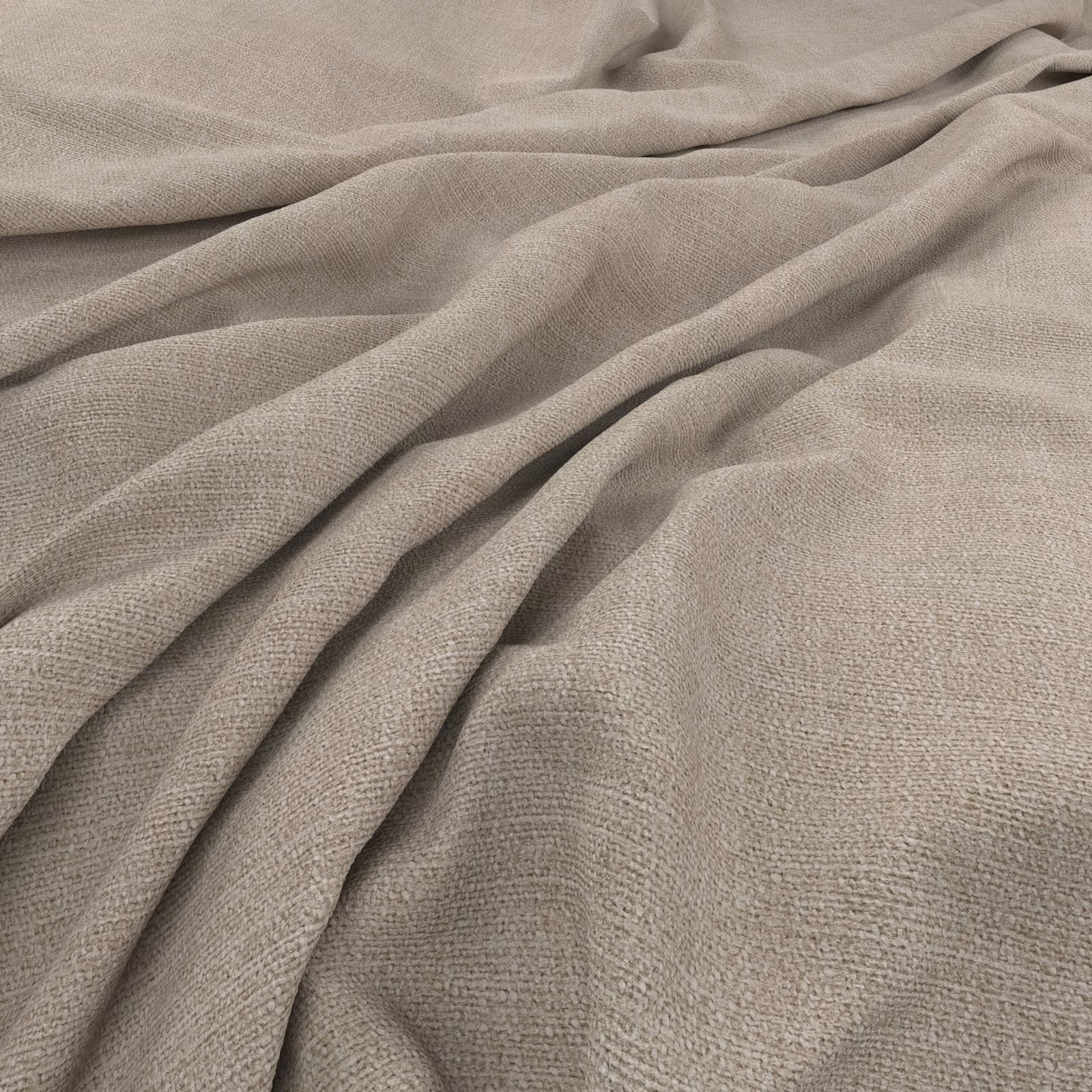 Taupe-grey Nevada weave with fine texture arranged in soft flowing folds