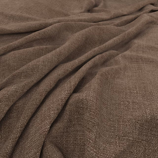 Warm mushroom-brown woven fabric draped in folds, showing a softly nubby textured surface