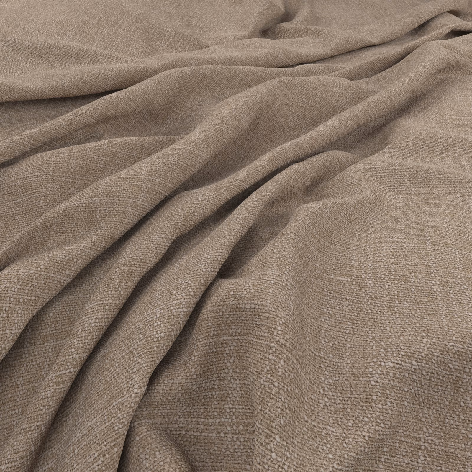 Warm mushroom-taupe woven textile draped in soft, dimensional folds