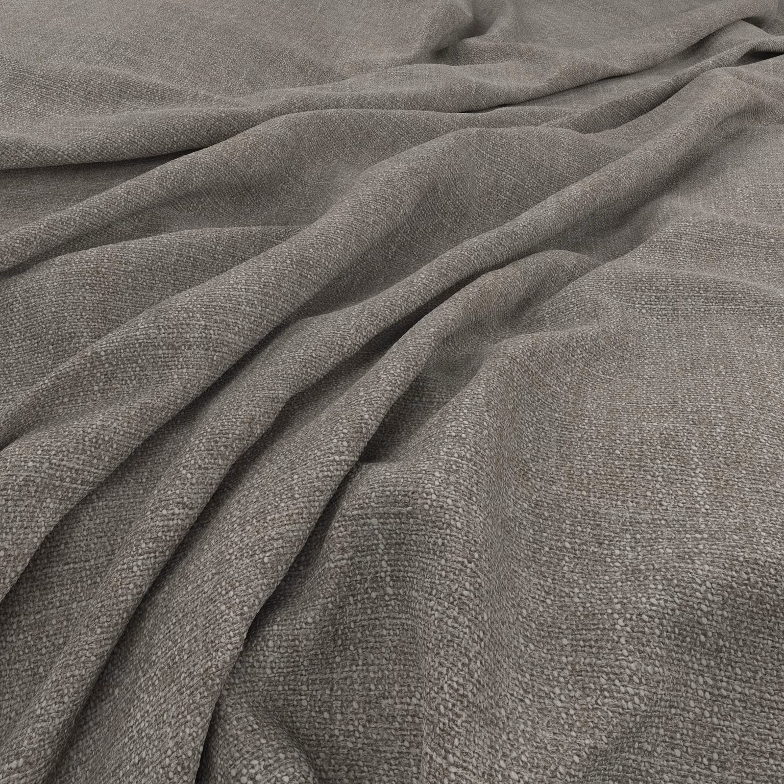 Warm grey woven Nevada Gorge fabric gathered into soft, shadowed folds