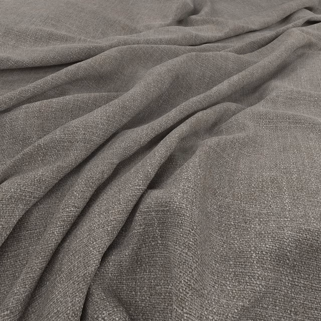 Warm grey woven Nevada Gorge fabric gathered into soft, shadowed folds