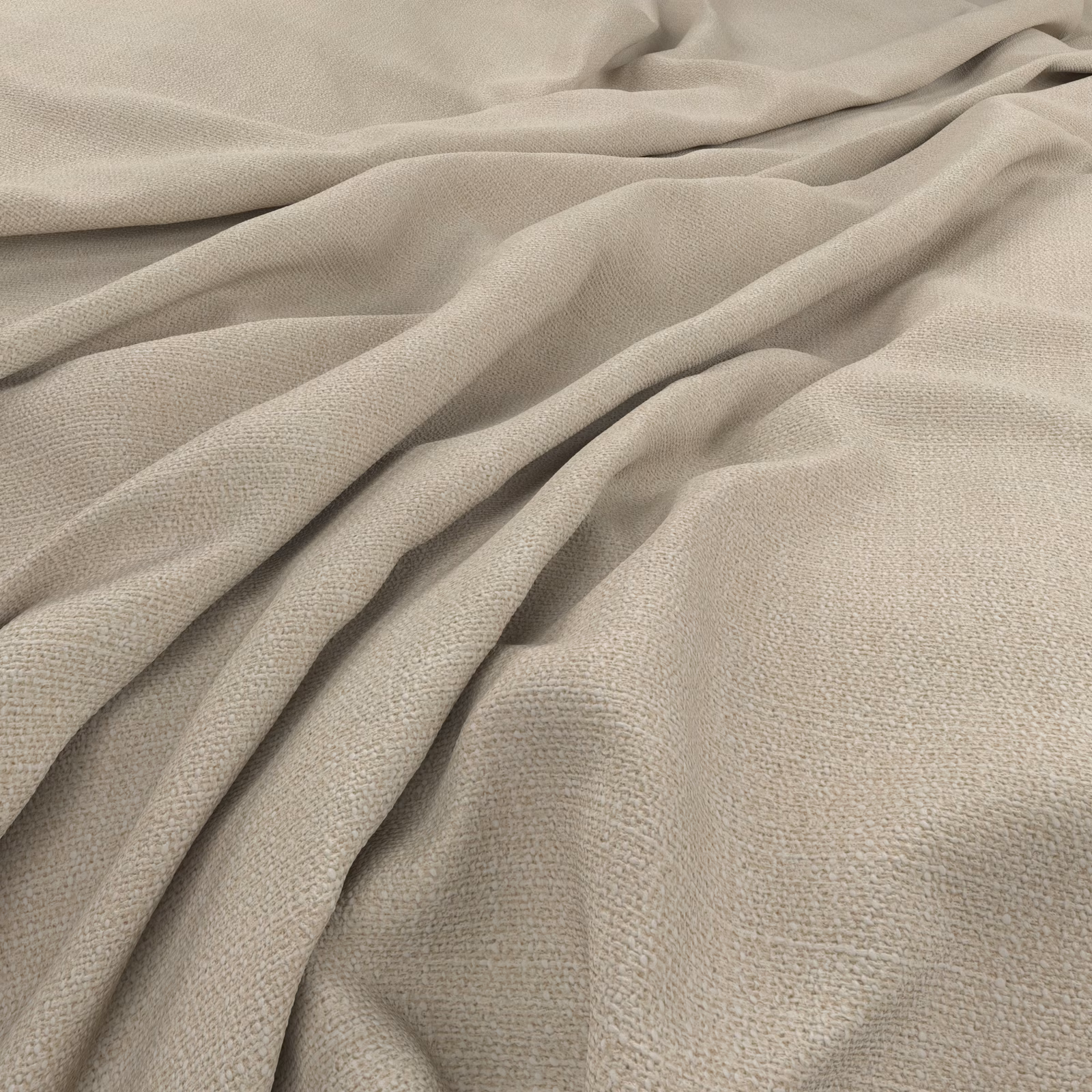 Pale mushroom-taupe woven fabric draped in soft folds, showing a fine tonal texture.