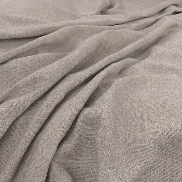 Soft mushroom taupe fabric with a fine woven texture folded into fluid draped waves