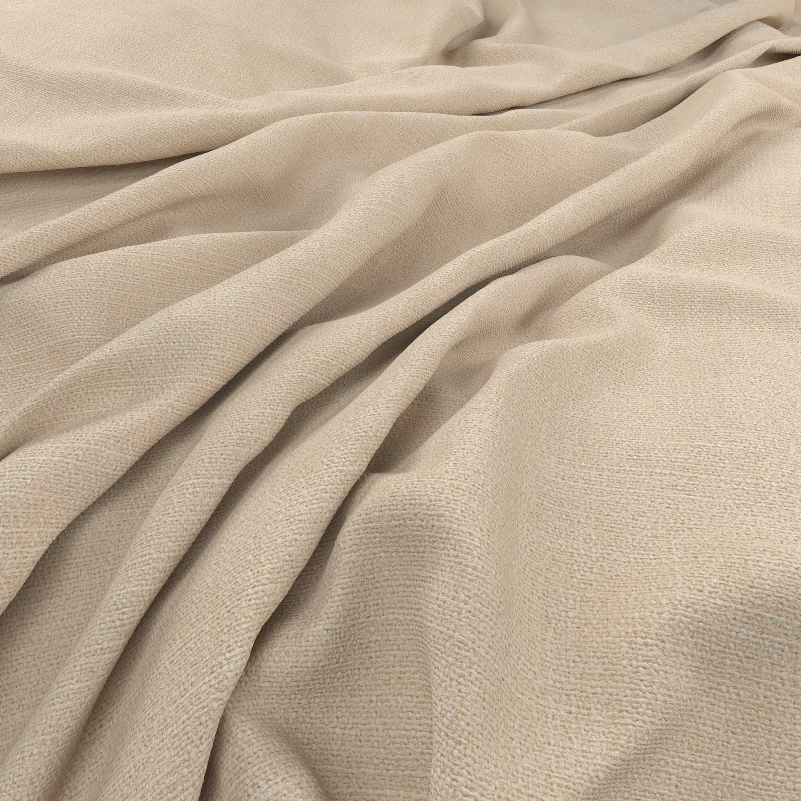 Gathered Moonbeam fabric in warm oat beige with a fine woven texture