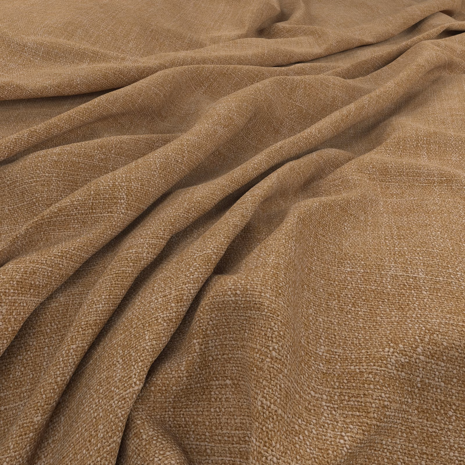 Warm camel-brown woven fabric with fine crosshatch texture falling into soft folds