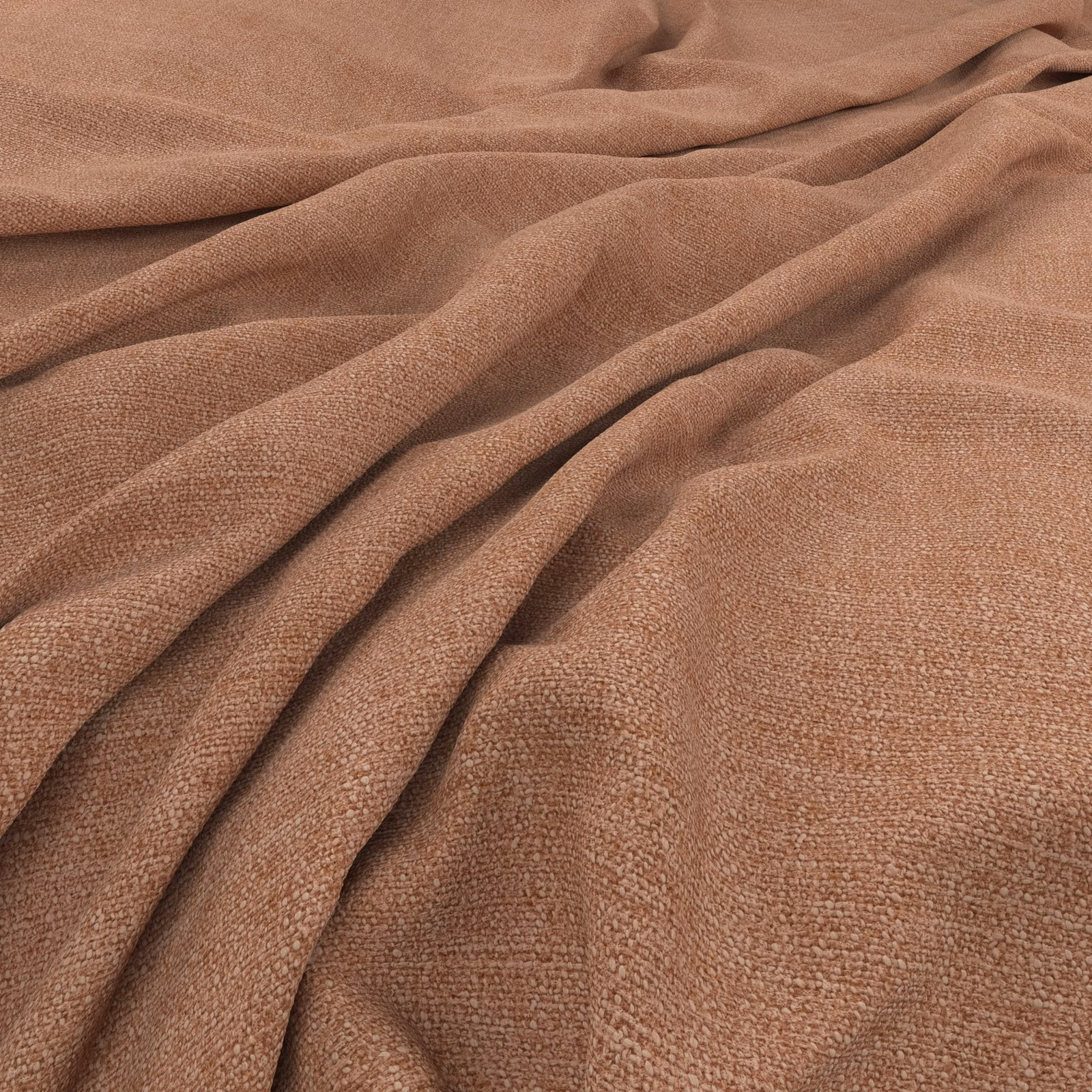 Warm taupe-brown woven textile draped in folds, showing a fine tactile surface