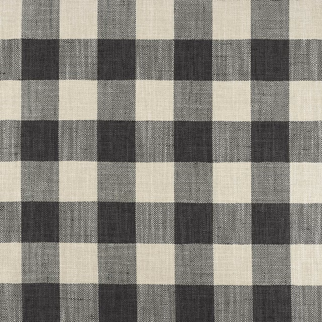 Charcoal and cream checked woven fabric with fine diamond-textured blocks