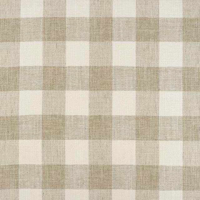 Warm ivory and taupe beige woven check with fine textured crosshatch detail