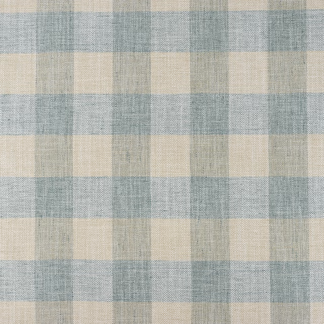 Muted seaglass blue and cream large-check weave with fine geometric texture