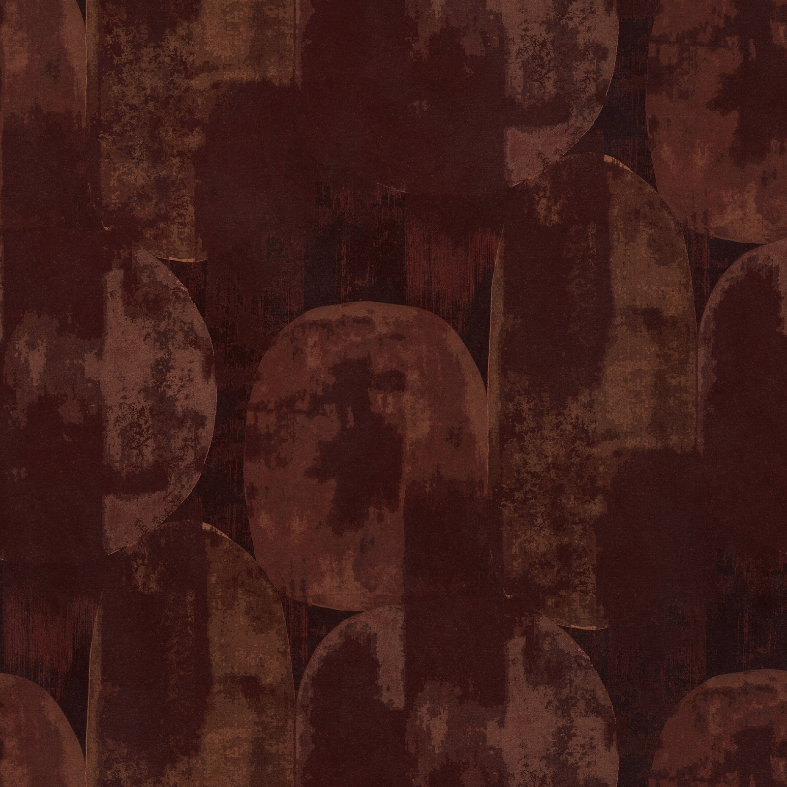 Dark plum-magenta abstract fabric with large rounded motifs and mottled texture