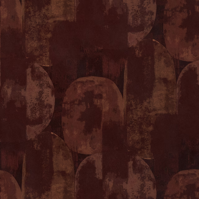 Dark plum-magenta abstract fabric with large rounded motifs and mottled texture
