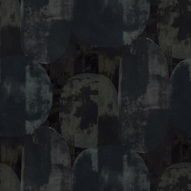 Dark midnight blue geometric fabric with large weathered oval shapes