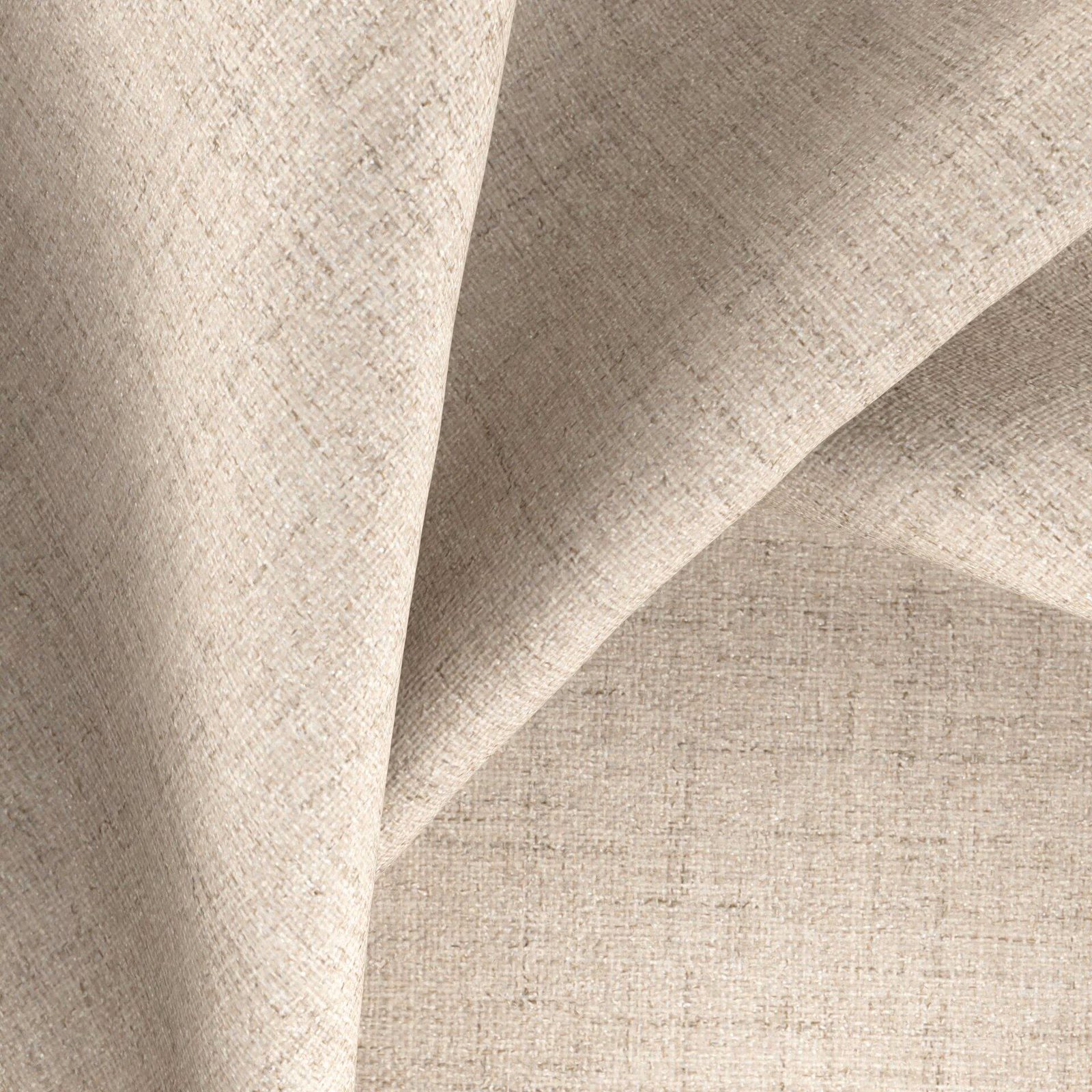 Warm beige woven fabric with fine crosshatch texture folded into soft angular pleats