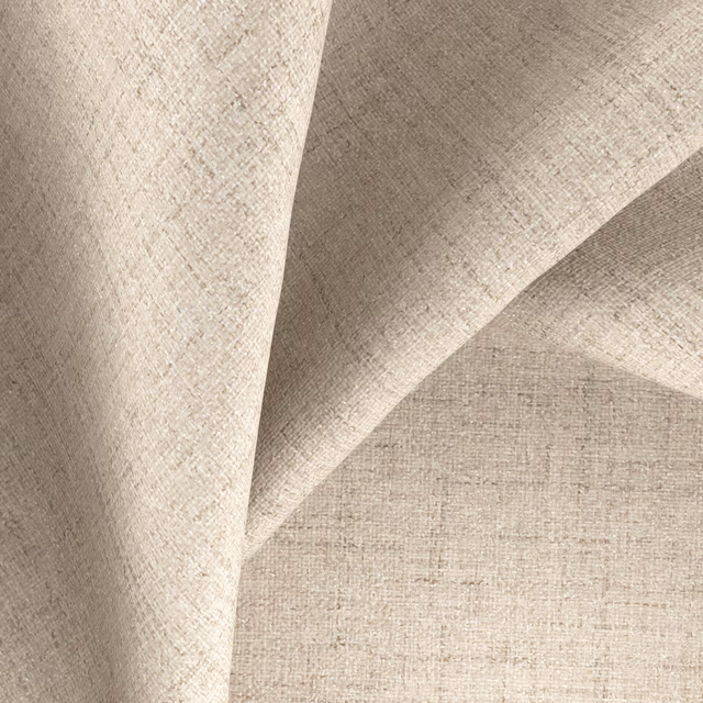 Warm beige woven fabric with fine crosshatch texture folded into soft angular pleats