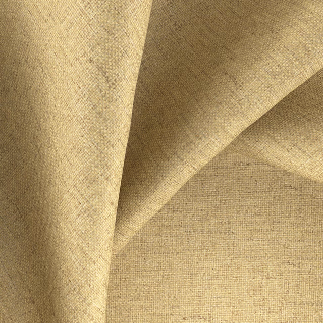 Warm hay-beige woven fabric with fine crosshatch texture in softly folded layers