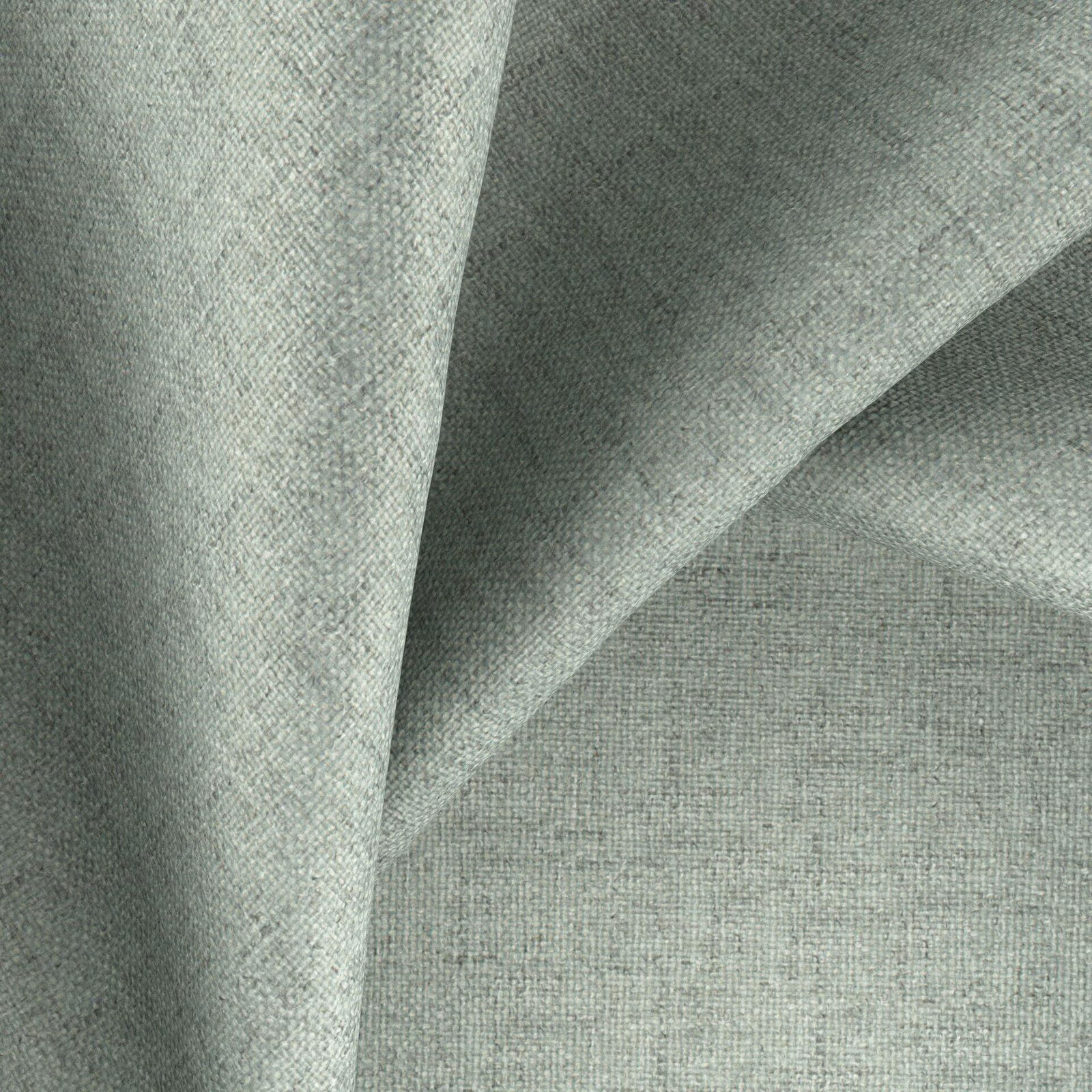 Muted greyed herb-green woven textile swatch with fine crosshatch texture and soft folds