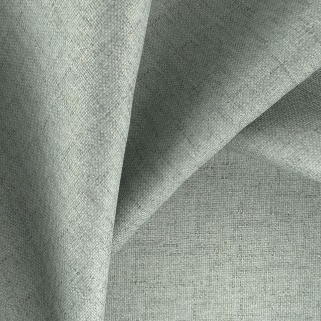 Muted greyed herb-green woven textile swatch with fine crosshatch texture and soft folds