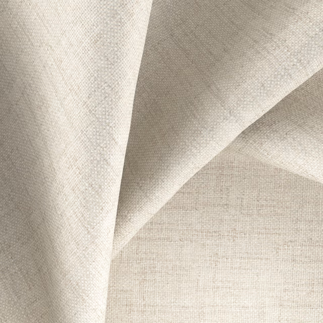 Pale warm ivory linen-look fabric folded to reveal a fine crosshatch weave