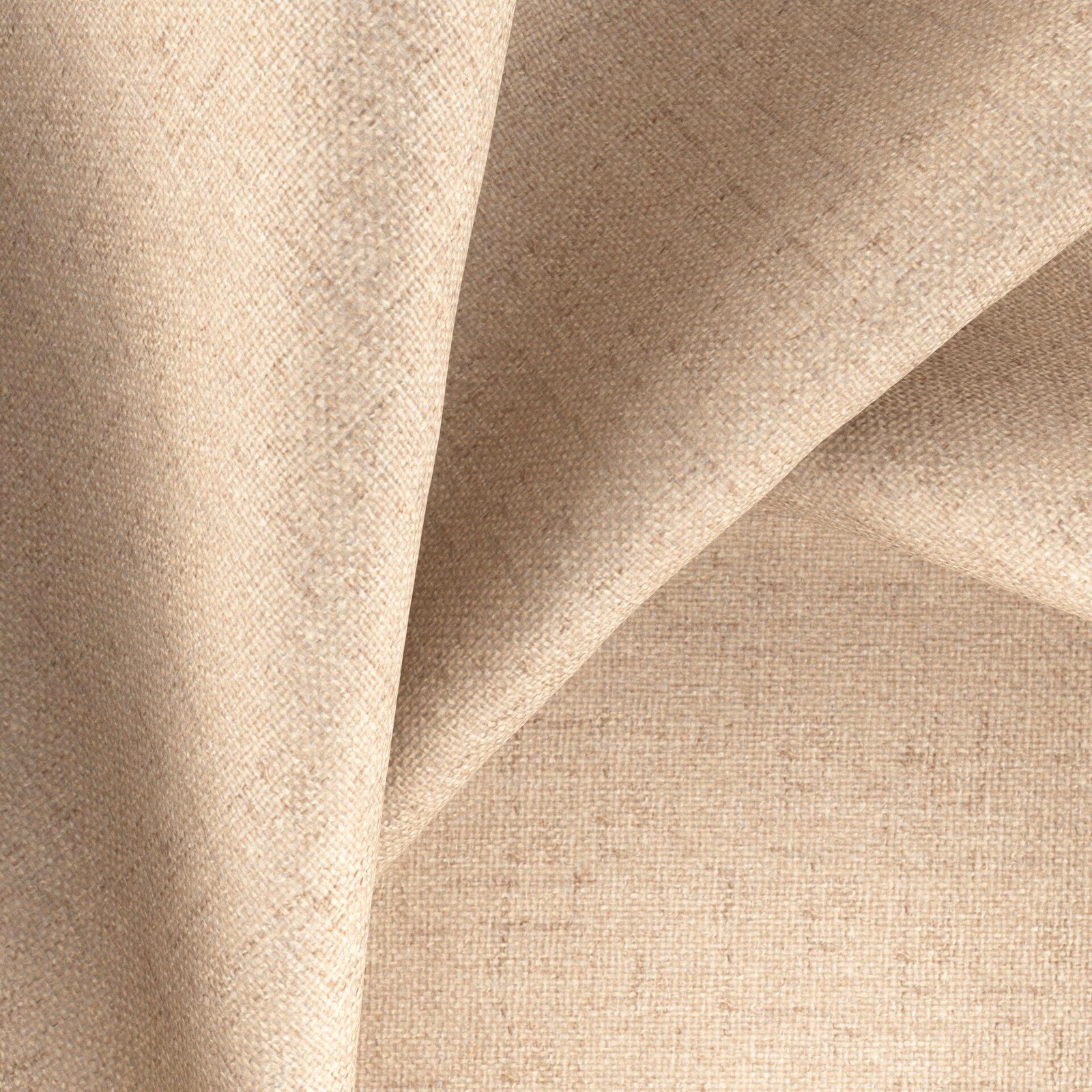 Warm oatmeal-beige woven swatch with fine grid texture in soft folds
