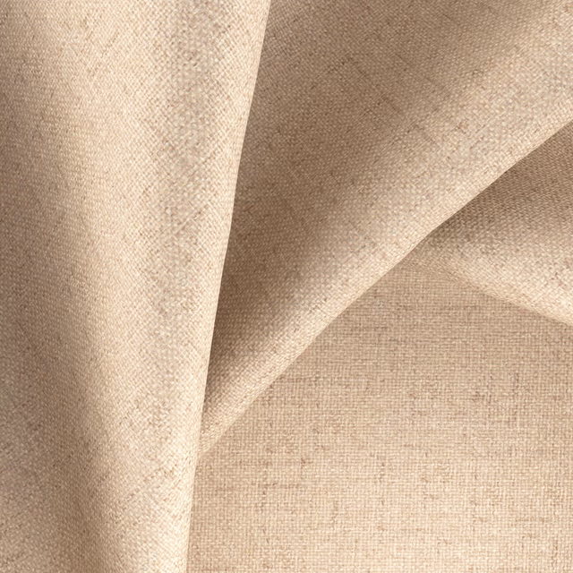 Warm oatmeal-beige woven swatch with fine grid texture in soft folds