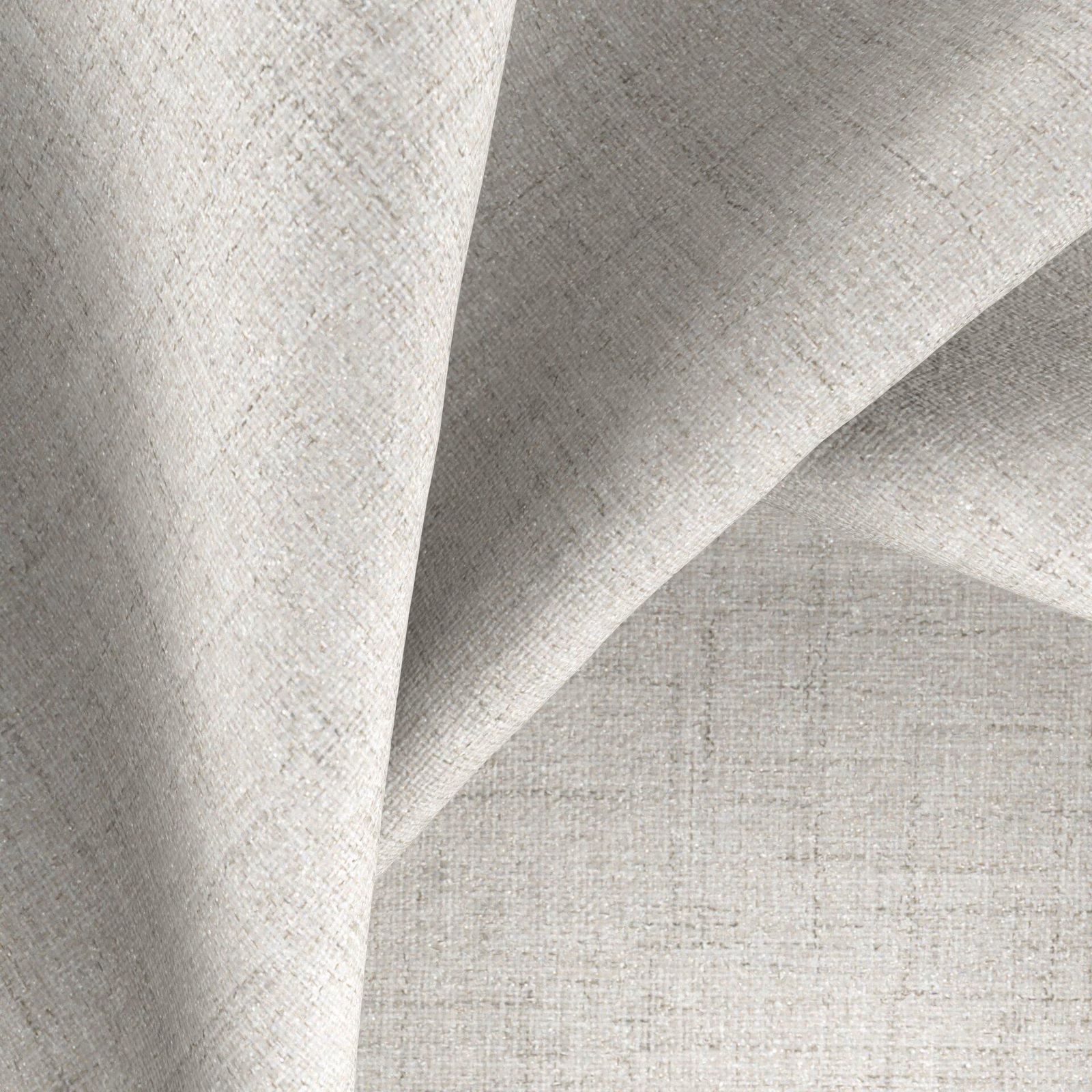 Pale mist-grey woven textile folded to reveal a fine, softly flecked surface