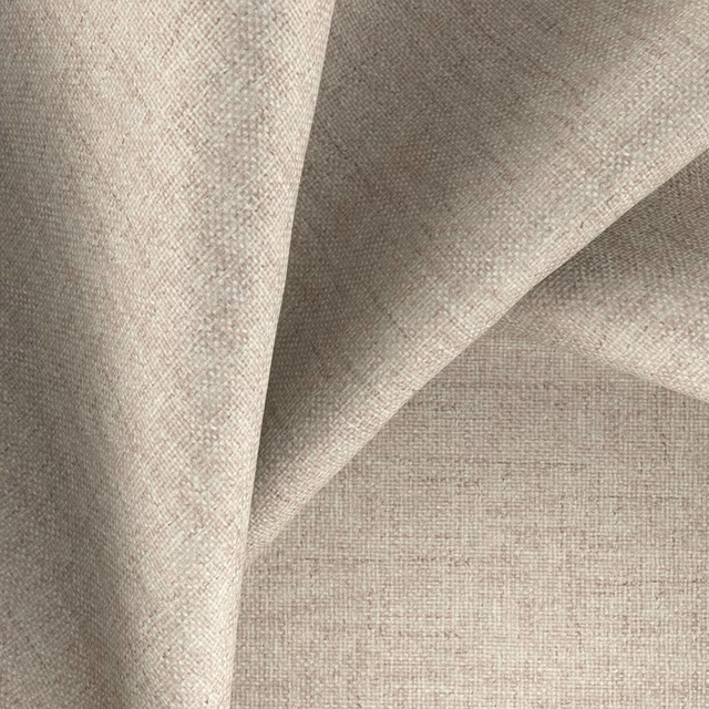 Pale greige woven textile with fine crosshatch texture and softly folded drape