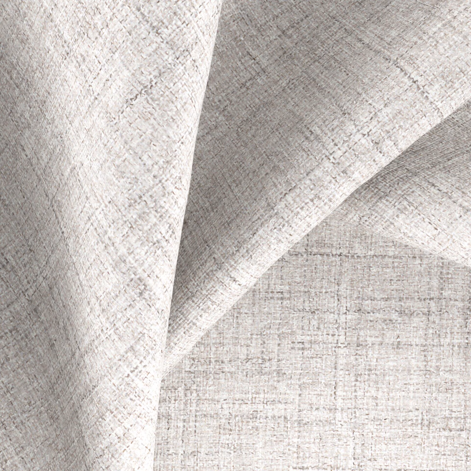 Pale grey speckled weave with a softly crosshatched texture across folded fabric