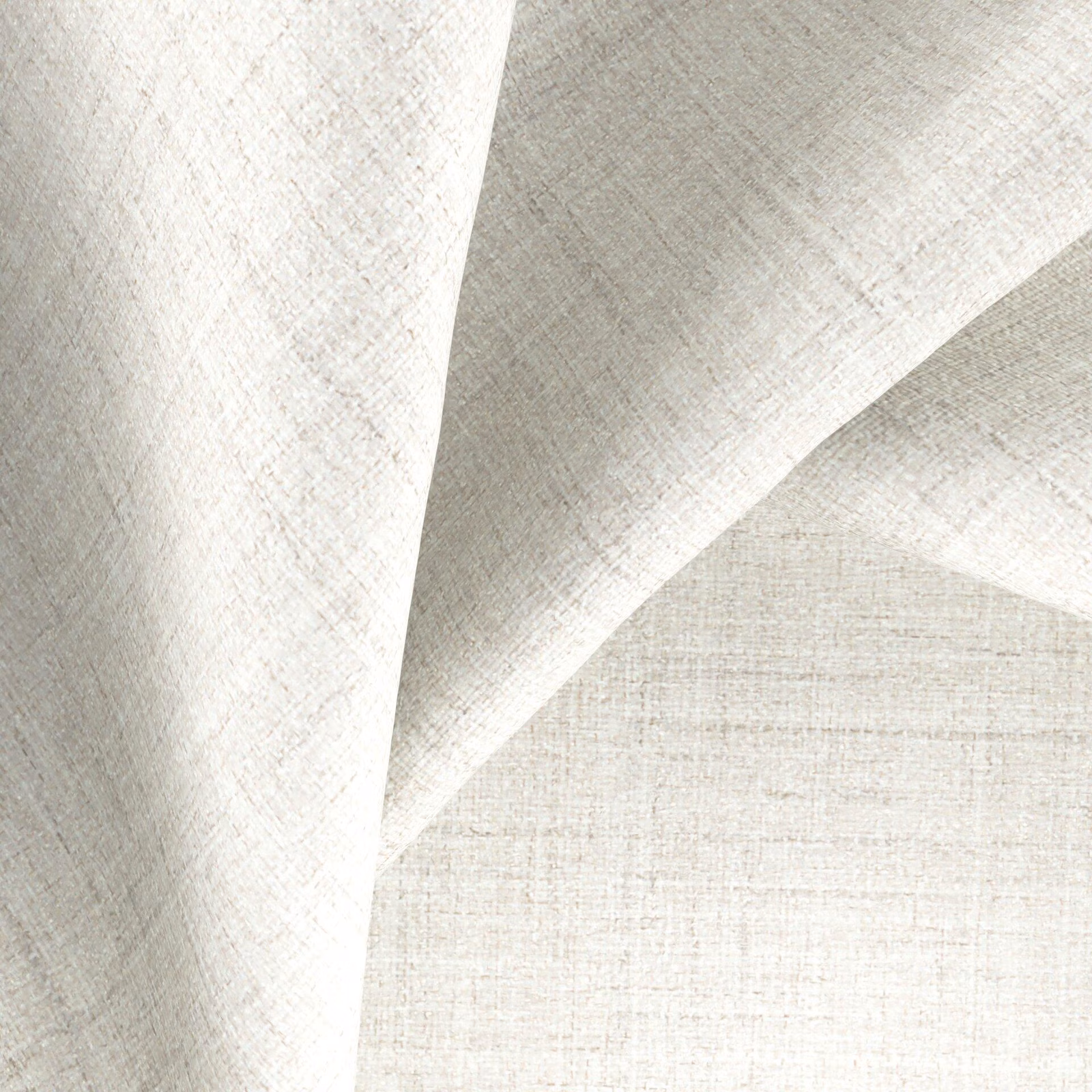 Pale ivory-grey Windblown fabric with fine crosshatched weave shown in angular folds