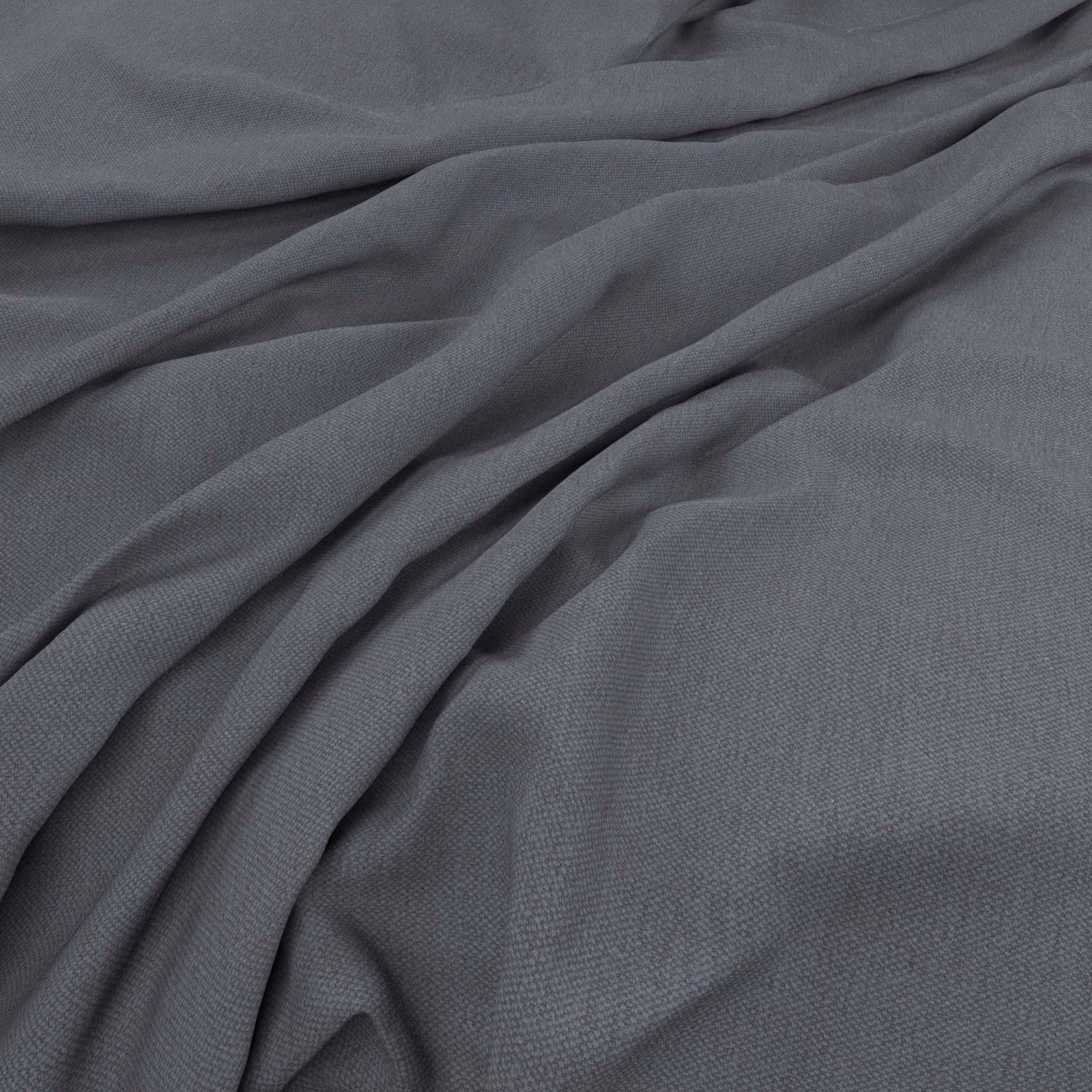 Deep blue-grey woven fabric shown in soft folds with a fine textured surface