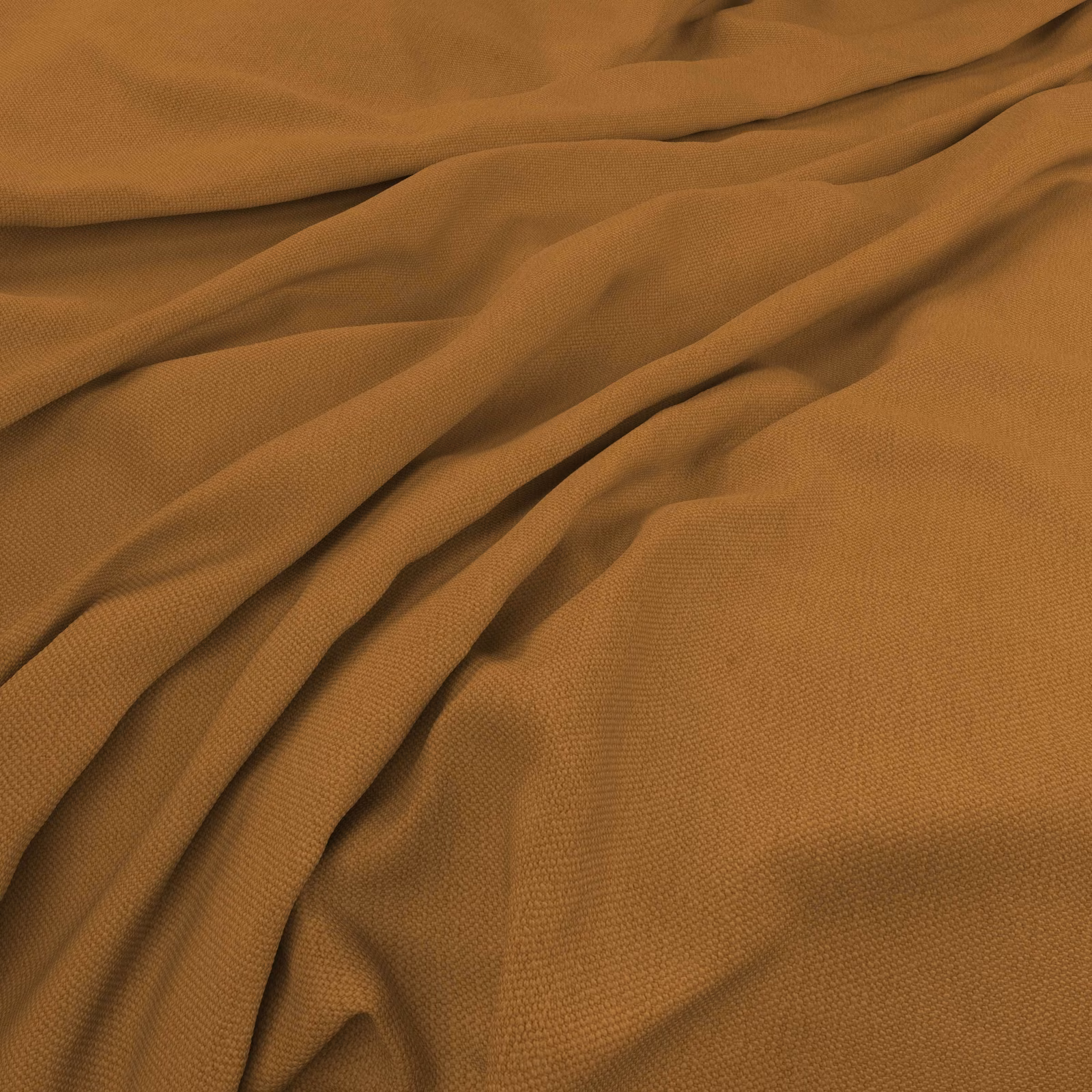 Warm brass-brown woven fabric draped in soft folds with a fine even texture