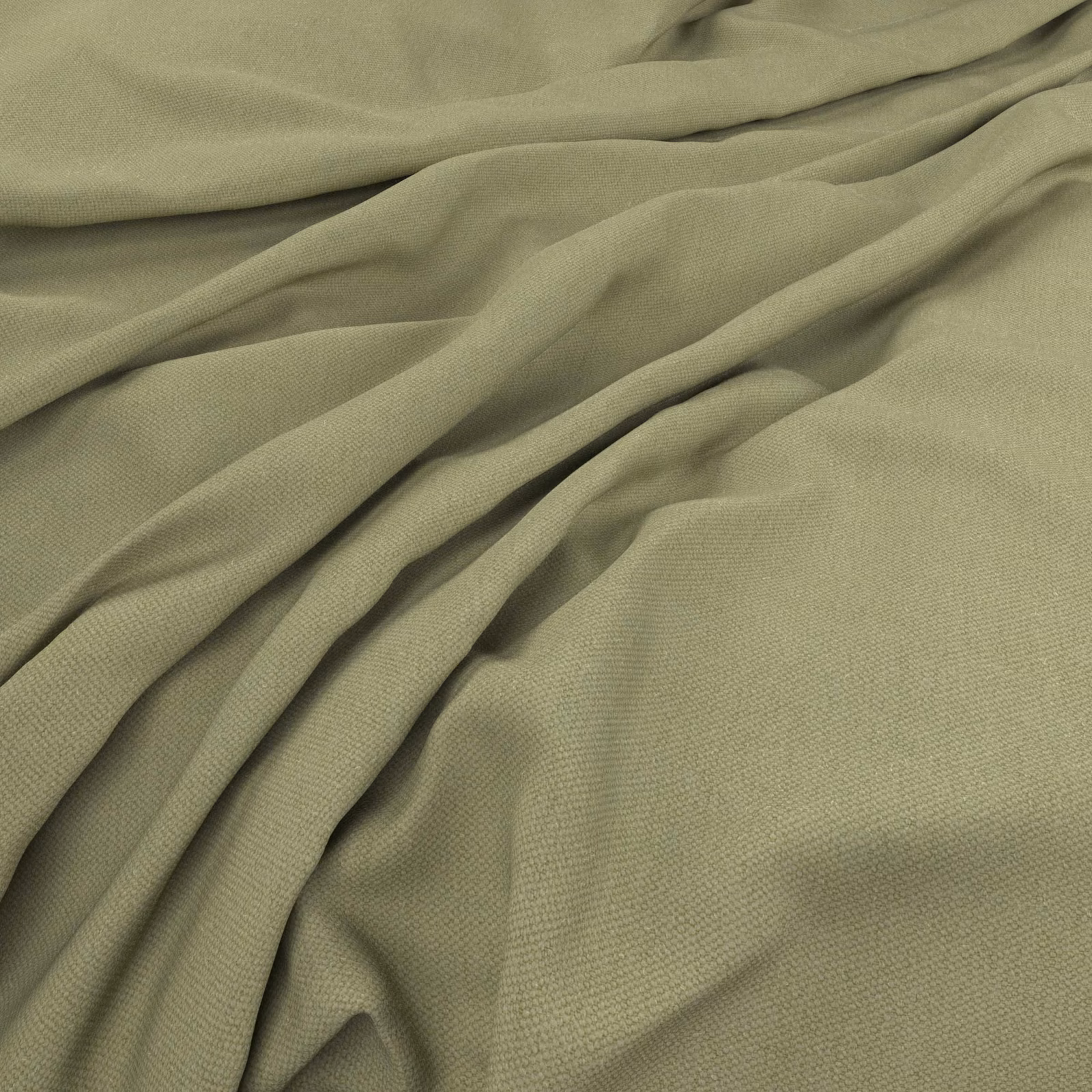 Muted celery-green fine weave gathered into softly shadowed flowing folds