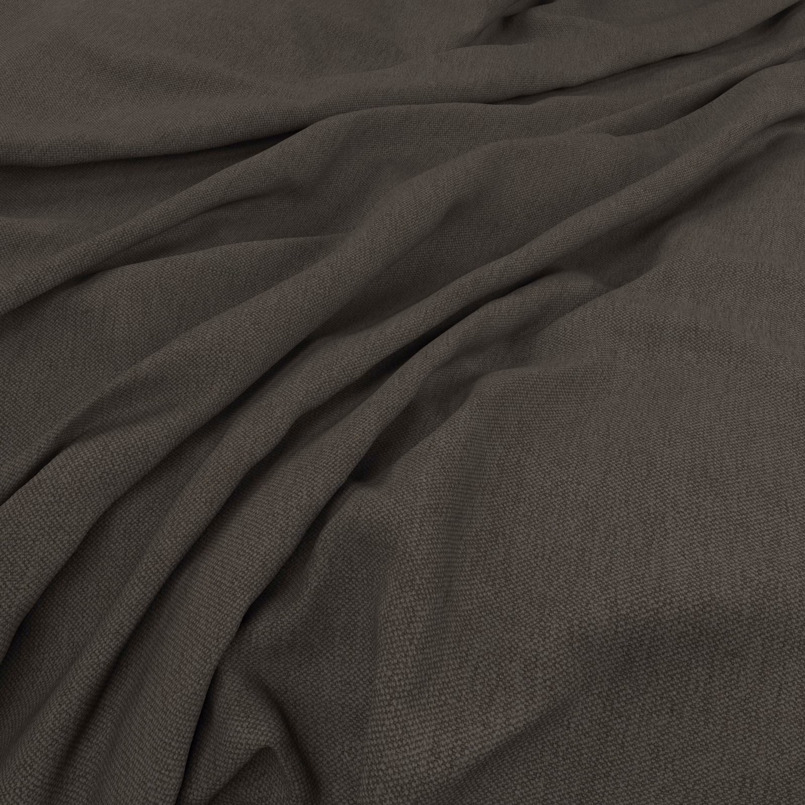Deep charcoal-grey plain weave fabric draped in folds with subtle fine texture